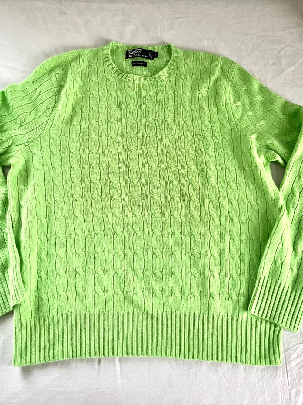 Vintage Polo Ralph Lauren 100% Cashmere Cable Knit Sweater Lime Green Men’s L